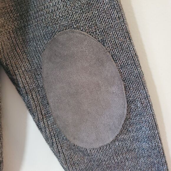 Wool Overs Mens L British Wool Leather Elbow Shoulder Patches Sweater 1/4 Zip - Picture 8 of 13